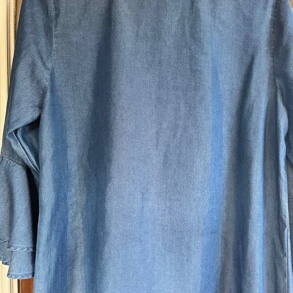 Zac & Rachel V-Neck Tunic Flutter Sleeve Large Women's  Lightweight Blue Denim - Picture 4 of 9